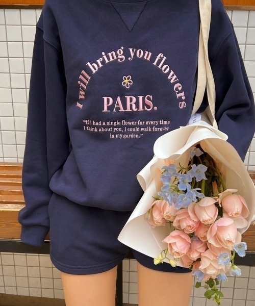 LAC-VERT（ラック・ヴェール）の「【セットアップ対応】PARISロゴ刺繍スウェットショートパンツ（スウェットパンツ・レディース・ライトブルー/イエロー/ピンク/ライトグレー/ライトグリーン/ネイビー・FREE）」の5枚目の写真
