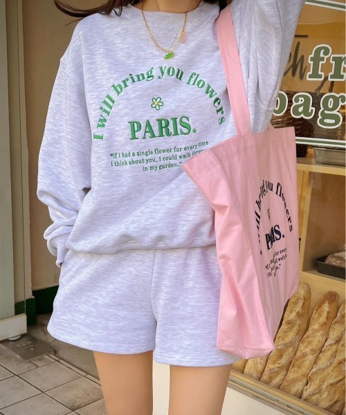 LAC-VERT（ラック・ヴェール）の「【セットアップ対応】PARISロゴ刺繍スウェットショートパンツ（スウェットパンツ・レディース・ライトブルー/イエロー/ピンク/ライトグレー/ライトグリーン/ネイビー・FREE）」の2枚目の写真