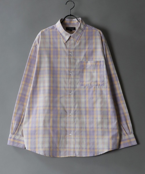 SITRY(シトリー)の「Oversize Drop shoulder broadcloth check shirt/オーバーサイズ ドロップショルダー ブロード チェック シャツ(シャツ/ブラウス・メンズ・オレンジ/ベージュ/ラベンダー/グレー・M/L)」の4枚目の写真