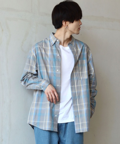 SITRY(シトリー)の「Oversize Drop shoulder broadcloth check shirt/オーバーサイズ ドロップショルダー ブロード チェック シャツ(シャツ/ブラウス・メンズ・オレンジ/ベージュ/ラベンダー/グレー・M/L)」の5枚目の写真