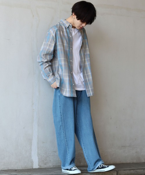 SITRY(シトリー)の「Oversize Drop shoulder broadcloth check shirt/オーバーサイズ ドロップショルダー ブロード チェック シャツ(シャツ/ブラウス・メンズ・オレンジ/ベージュ/ラベンダー/グレー・M/L)」の8枚目の写真