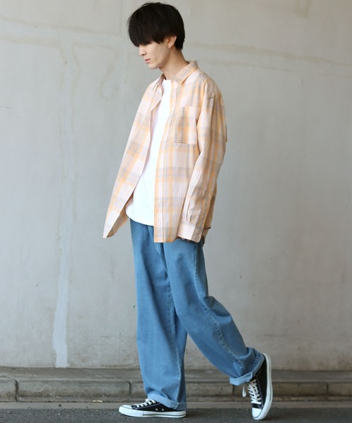 SITRY(シトリー)の「Oversize Drop shoulder broadcloth check shirt/オーバーサイズ ドロップショルダー ブロード チェック シャツ(シャツ/ブラウス・メンズ・オレンジ/ベージュ/ラベンダー/グレー・M/L)」の9枚目の写真