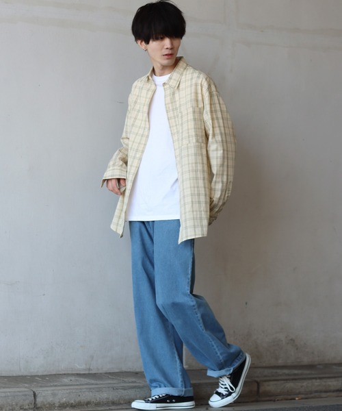 SITRY(シトリー)の「Oversize Drop shoulder broadcloth check shirt/オーバーサイズ ドロップショルダー ブロード チェック シャツ(シャツ/ブラウス・メンズ・オレンジ/ベージュ/ラベンダー/グレー・M/L)」の10枚目の写真