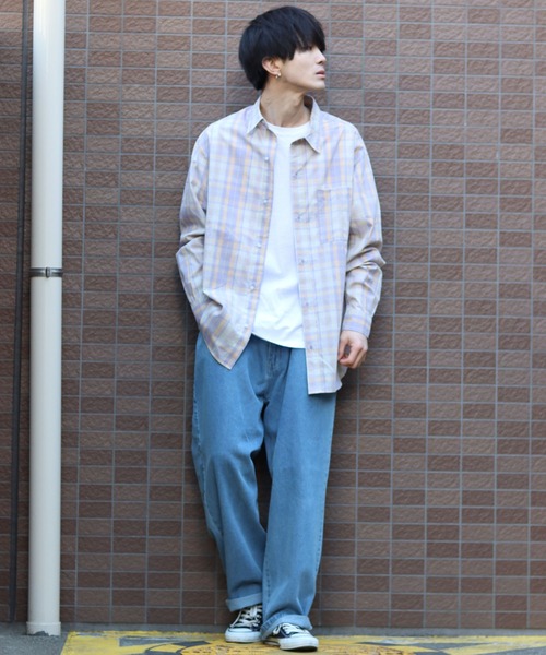 SITRY(シトリー)の「Oversize Drop shoulder broadcloth check shirt/オーバーサイズ ドロップショルダー ブロード チェック シャツ(シャツ/ブラウス・メンズ・オレンジ/ベージュ/ラベンダー/グレー・M/L)」の11枚目の写真