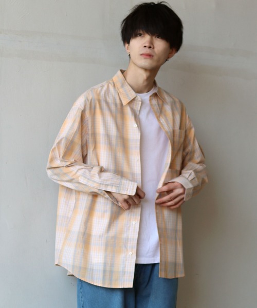 SITRY(シトリー)の「Oversize Drop shoulder broadcloth check shirt/オーバーサイズ ドロップショルダー ブロード チェック シャツ(シャツ/ブラウス・メンズ・オレンジ/ベージュ/ラベンダー/グレー・M/L)」の7枚目の写真