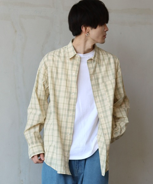 SITRY(シトリー)の「Oversize Drop shoulder broadcloth check shirt/オーバーサイズ ドロップショルダー ブロード チェック シャツ(シャツ/ブラウス・メンズ・オレンジ/ベージュ/ラベンダー/グレー・M/L)」の6枚目の写真