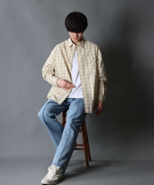 SITRY(シトリー)の「Oversize Drop shoulder broadcloth check shirt/オーバーサイズ ドロップショルダー ブロード チェック シャツ(シャツ/ブラウス・メンズ・オレンジ/ベージュ/ラベンダー/グレー・M/L)」の12枚目の写真