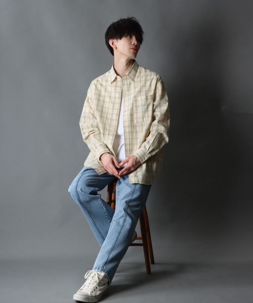 SITRY(シトリー)の「Oversize Drop shoulder broadcloth check shirt/オーバーサイズ ドロップショルダー ブロード チェック シャツ(シャツ/ブラウス・メンズ・オレンジ/ベージュ/ラベンダー/グレー・M/L)」の13枚目の写真