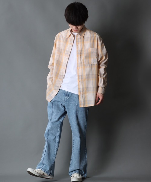 SITRY(シトリー)の「Oversize Drop shoulder broadcloth check shirt/オーバーサイズ ドロップショルダー ブロード チェック シャツ(シャツ/ブラウス・メンズ・オレンジ/ベージュ/ラベンダー/グレー・M/L)」の14枚目の写真