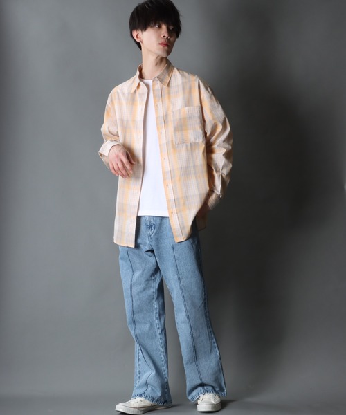 SITRY(シトリー)の「Oversize Drop shoulder broadcloth check shirt/オーバーサイズ ドロップショルダー ブロード チェック シャツ(シャツ/ブラウス・メンズ・オレンジ/ベージュ/ラベンダー/グレー・M/L)」の15枚目の写真