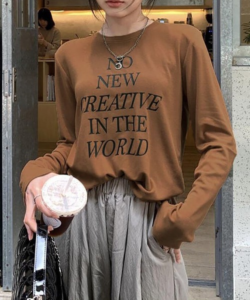 Girly Doll(ガーリードール)の「プリントロゴロングTシャツ(Tシャツ/カットソー・レディース・オレンジ/ブラック/モカ・M/L)」の1枚目の写真