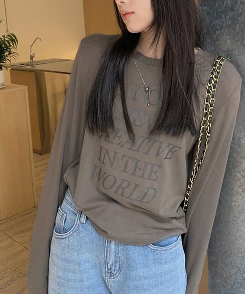 Girly Doll(ガーリードール)の「プリントロゴロングTシャツ(Tシャツ/カットソー・レディース・オレンジ/ブラック/モカ・M/L)」の7枚目の写真