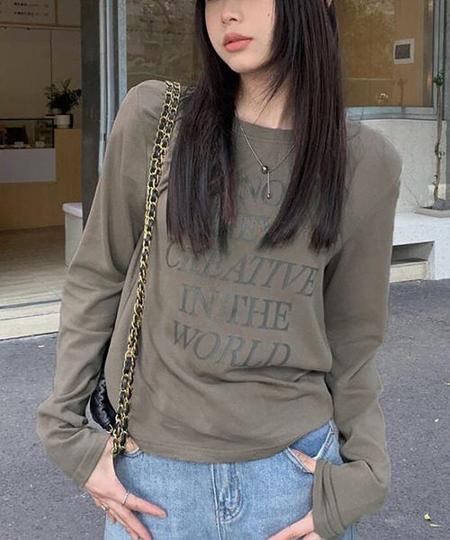 Girly Doll(ガーリードール)の「プリントロゴロングTシャツ(Tシャツ/カットソー・レディース・オレンジ/ブラック/モカ・M/L)」の8枚目の写真