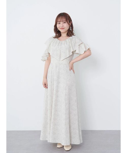 【terrace】未使用品フリルシアースリーブワンピース　カーキ セール】フルーエントカルゼ×シフォン フリルシアースリーブ