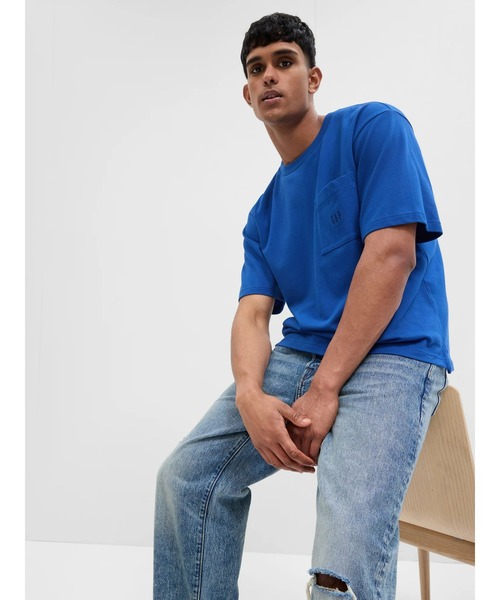 GAP（ギャップ）の「オーバーサイズ GAPロゴ ピケ ポケットTシャツ（Tシャツ/カットソー・メンズ・ホワイト/グリーン/ライトグレー/ネイビー/ブルー/ブラック・S/L/M/XL/XS）」の6枚目の写真