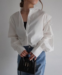 2wayリボンショルダーノーカラーシャツ
