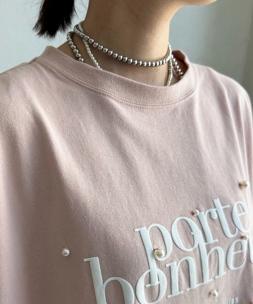 DouDou（ドゥドゥ）の「porte発砲プリントロゴパールTEE（Tシャツ/カットソー・レディース・チャコールグレー/オフホワイト/ピンク/グレイッシュベージュ・FREE）」の14枚目の写真