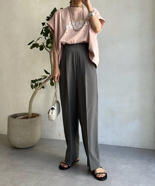 DouDou（ドゥドゥ）の「porte発砲プリントロゴパールTEE（Tシャツ/カットソー・レディース・チャコールグレー/オフホワイト/ピンク/グレイッシュベージュ・FREE）」の17枚目の写真