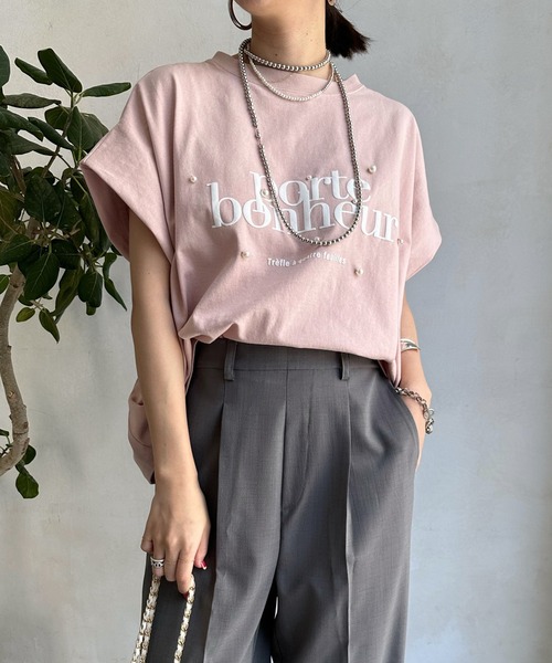 DouDou（ドゥドゥ）の「porte発砲プリントロゴパールTEE（Tシャツ/カットソー・レディース・チャコールグレー/オフホワイト/ピンク/グレイッシュベージュ・FREE）」の12枚目の写真