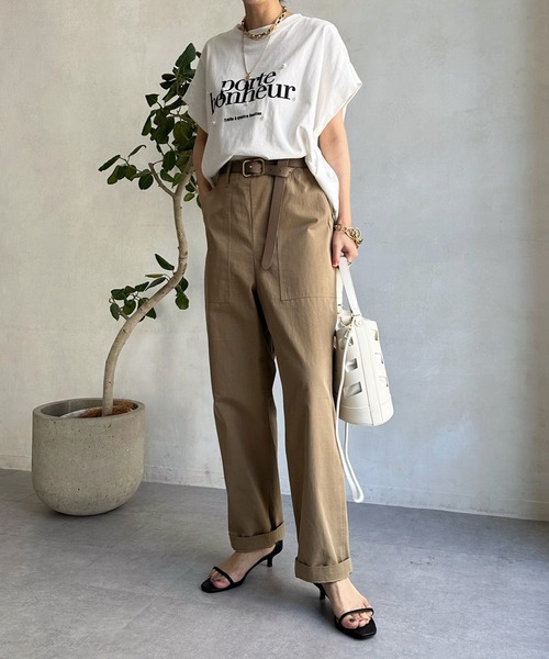 DouDou（ドゥドゥ）の「porte発砲プリントロゴパールTEE（Tシャツ/カットソー・レディース・チャコールグレー/オフホワイト/ピンク/グレイッシュベージュ・FREE）」の15枚目の写真