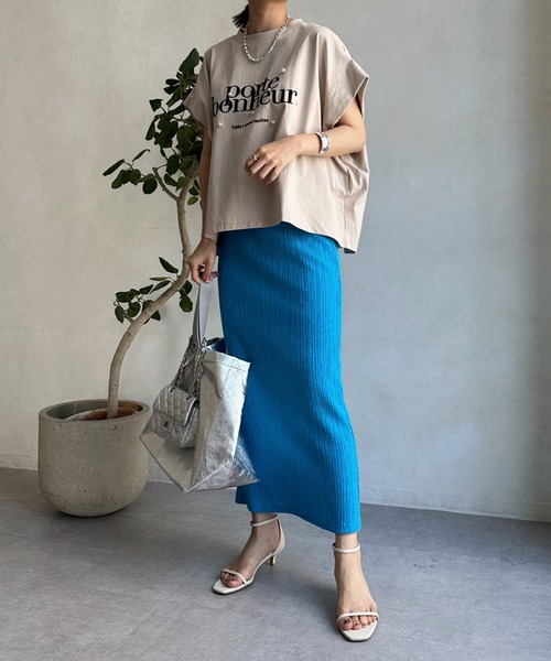 DouDou（ドゥドゥ）の「porte発砲プリントロゴパールTEE（Tシャツ/カットソー・レディース・チャコールグレー/オフホワイト/ピンク/グレイッシュベージュ・FREE）」の16枚目の写真