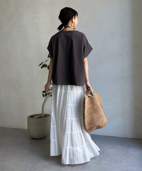 DouDou（ドゥドゥ）の「porte発砲プリントロゴパールTEE（Tシャツ/カットソー・レディース・チャコールグレー/オフホワイト/ピンク/グレイッシュベージュ・FREE）」の13枚目の写真