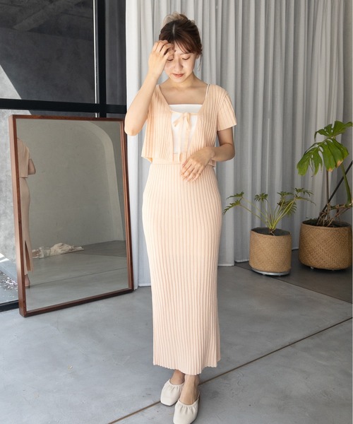 Olu.（オルドット）の「リボンリブニットセットアップ（セットアップ・レディース・チャコールグレー/ブルーグレー/ピンク・FREE）」の3枚目の写真