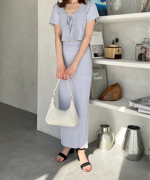 Olu.（オルドット）の「リボンリブニットセットアップ（セットアップ・レディース・チャコールグレー/ブルーグレー/ピンク・FREE）」の2枚目の写真