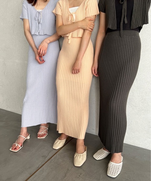 Olu.（オルドット）の「リボンリブニットセットアップ（セットアップ・レディース・チャコールグレー/ブルーグレー/ピンク・FREE）」の4枚目の写真