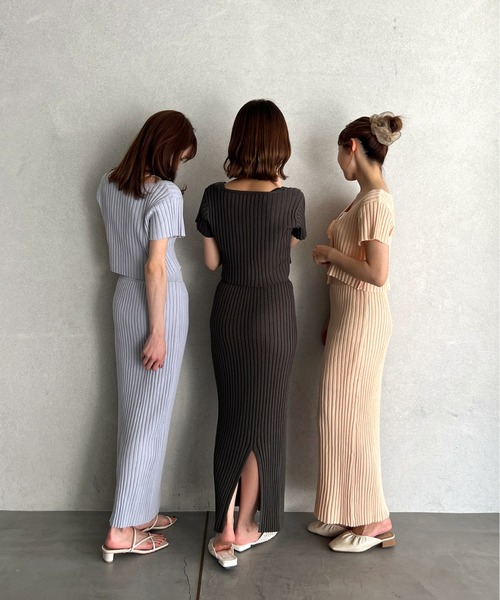 Olu.（オルドット）の「リボンリブニットセットアップ（セットアップ・レディース・チャコールグレー/ブルーグレー/ピンク・FREE）」の6枚目の写真