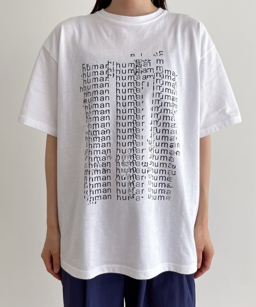 CANAL JEAN（キャナルジーン）の「El mar(エルマール) "human"オーバーサイズ半袖Tシャツ（Tシャツ/カットソー・レディース・チャコールグレー/ホワイト・ONE SIZE）」の9枚目の写真