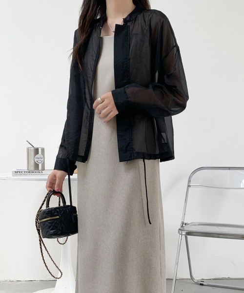 【新品/未使用】紫外線対策　シアーブルゾン 手洗い可/UVケア】ノーカラーシアーブルゾン / ANY