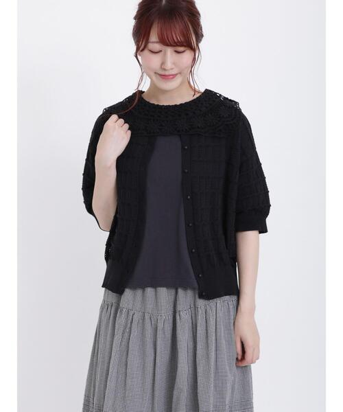 Samansa Mos2（サマンサ モスモス）の「【マシンウォッシャブル】前後着透かしカーディガン（カーディガン/ボレロ・レディース・ベージュ/ブラック/ブルー・F）」の2枚目の写真