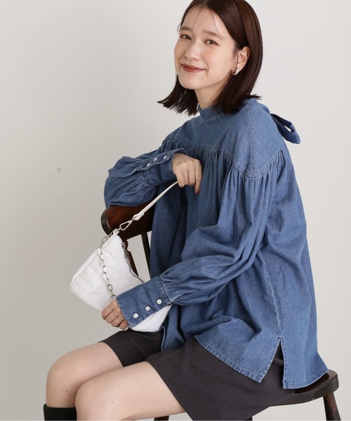 N.（N. Natural Beauty Basic）（エヌエヌナチュラルビューティーベーシック）の「◆ボウタイブラウス（シャツ/ブラウス・レディース・ブルー/ダークブルー・MEDIUM）」の2枚目の写真