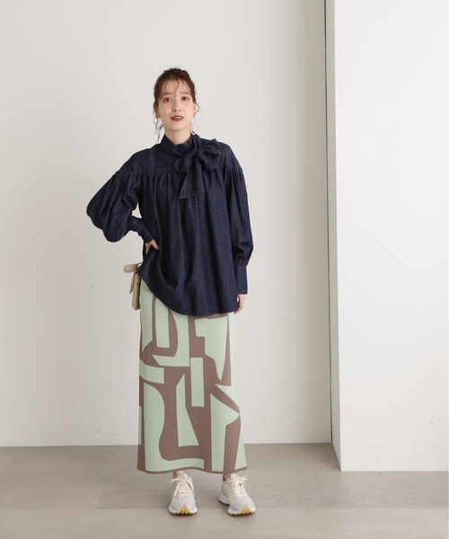 N.（N. Natural Beauty Basic）（エヌエヌナチュラルビューティーベーシック）の「◆ボウタイブラウス（シャツ/ブラウス・レディース・ブルー/ダークブルー・MEDIUM）」の6枚目の写真