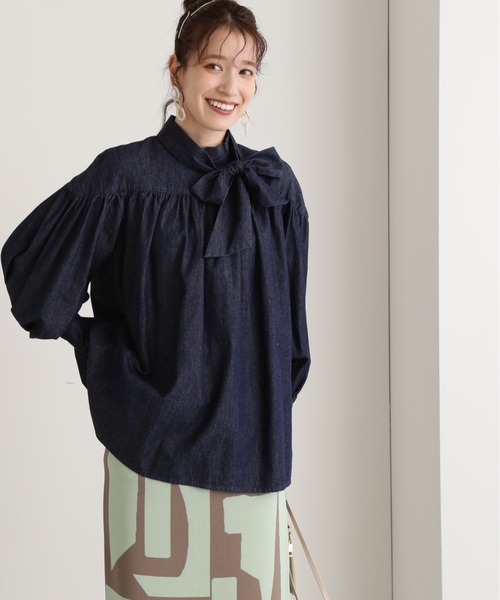 N.（N. Natural Beauty Basic）（エヌエヌナチュラルビューティーベーシック）の「◆ボウタイブラウス（シャツ/ブラウス・レディース・ブルー/ダークブルー・MEDIUM）」の3枚目の写真