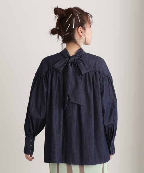 N.（N. Natural Beauty Basic）（エヌエヌナチュラルビューティーベーシック）の「◆ボウタイブラウス（シャツ/ブラウス・レディース・ブルー/ダークブルー・MEDIUM）」の4枚目の写真