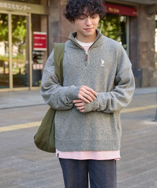 U.S. POLO ASSN. 別注 ハーフジップメランジニットプルオーバー