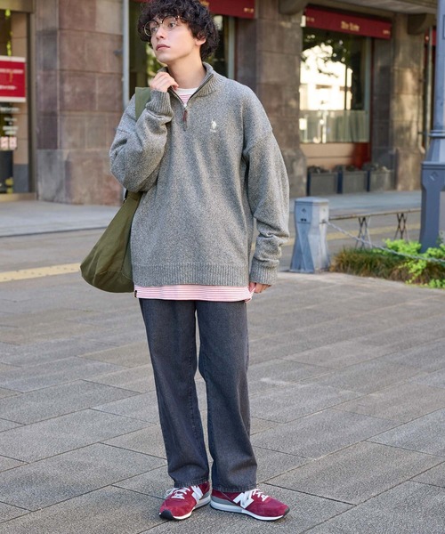 MONO-MART LADY'S(モノマートレディース)の「U.S. POLO ASSN. 別注 ハーフジップメランジニットプルオーバー(ニット/セーター・レディース・アイボリー/グレー/イエロー/ブラウン/ネイビー・FREE)」の9枚目の写真