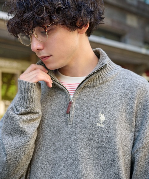MONO-MART LADY'S(モノマートレディース)の「U.S. POLO ASSN. 別注 ハーフジップメランジニットプルオーバー(ニット/セーター・レディース・アイボリー/グレー/イエロー/ブラウン/ネイビー・FREE)」の11枚目の写真