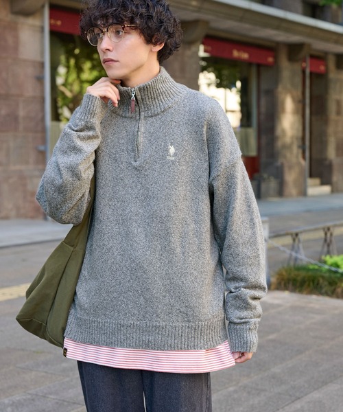 MONO-MART LADY'S(モノマートレディース)の「U.S. POLO ASSN. 別注 ハーフジップメランジニットプルオーバー(ニット/セーター・レディース・アイボリー/グレー/イエロー/ブラウン/ネイビー・FREE)」の12枚目の写真