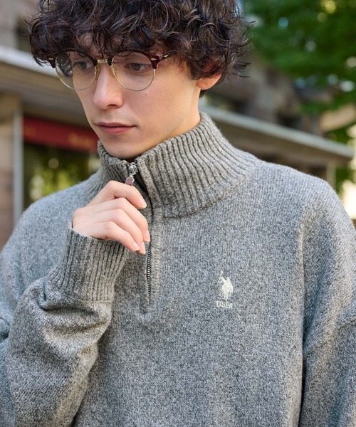 MONO-MART LADY'S(モノマートレディース)の「U.S. POLO ASSN. 別注 ハーフジップメランジニットプルオーバー(ニット/セーター・レディース・アイボリー/グレー/イエロー/ブラウン/ネイビー・FREE)」の13枚目の写真