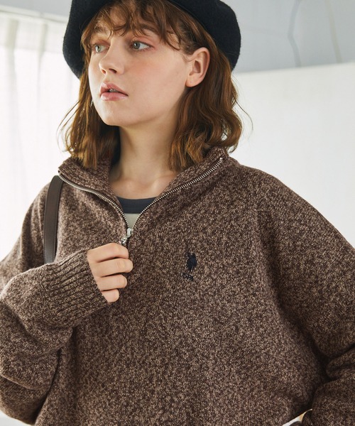 MONO-MART LADY'S(モノマートレディース)の「U.S. POLO ASSN. 別注 ハーフジップメランジニットプルオーバー(ニット/セーター・レディース・アイボリー/グレー/イエロー/ブラウン/ネイビー・FREE)」の18枚目の写真