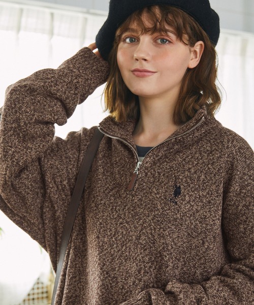 MONO-MART LADY'S(モノマートレディース)の「U.S. POLO ASSN. 別注 ハーフジップメランジニットプルオーバー(ニット/セーター・レディース・アイボリー/グレー/イエロー/ブラウン/ネイビー・FREE)」の19枚目の写真