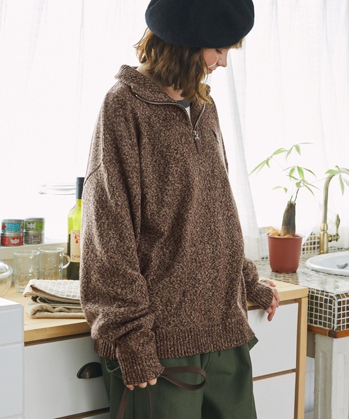 MONO-MART LADY'S(モノマートレディース)の「U.S. POLO ASSN. 別注 ハーフジップメランジニットプルオーバー(ニット/セーター・レディース・アイボリー/グレー/イエロー/ブラウン/ネイビー・FREE)」の20枚目の写真