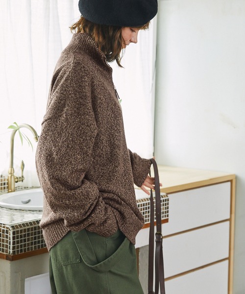 MONO-MART LADY'S(モノマートレディース)の「U.S. POLO ASSN. 別注 ハーフジップメランジニットプルオーバー(ニット/セーター・レディース・アイボリー/グレー/イエロー/ブラウン/ネイビー・FREE)」の21枚目の写真