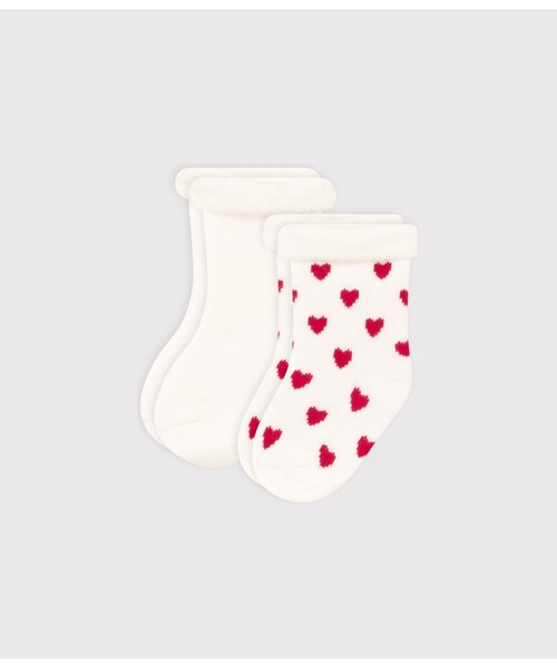 PETIT BATEAU(プチバトー)の「パイルソックス2枚組(ソックス/靴下・キッズ・ホワイト×レッド・6m-12m)」の1枚目の写真