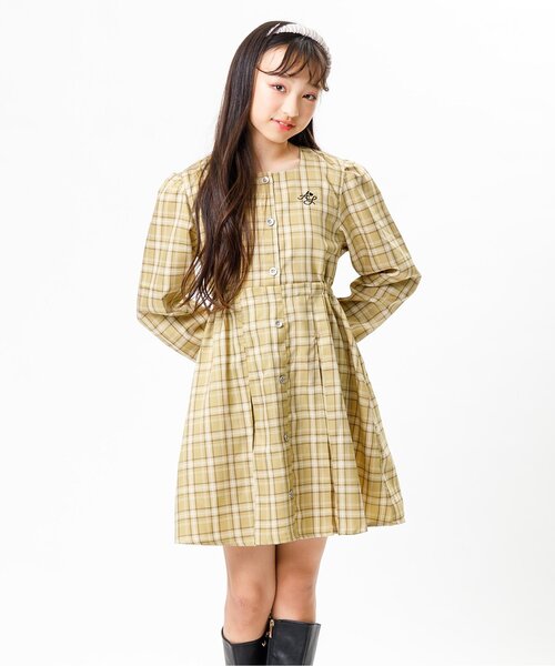 algy(アルジー)の「スクエアネック前ボタンワンピ(ワンピース・キッズ・ブラック/イエロー/インディゴブルー・SMALL/XX-SMALL/MEDIUM/X-SMALL)」の1枚目の写真