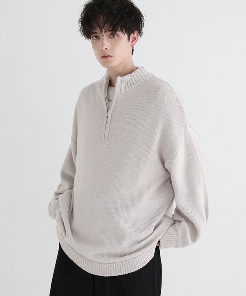 LILL(リル)の「ルーズシルエットバルーン袖ハーフジップニット(ニット/セーター・メンズ・アイボリー/ブラック/ブルーグレー/チャコールグレー/ダークブラウン・L/M/S/XL)」の8枚目の写真