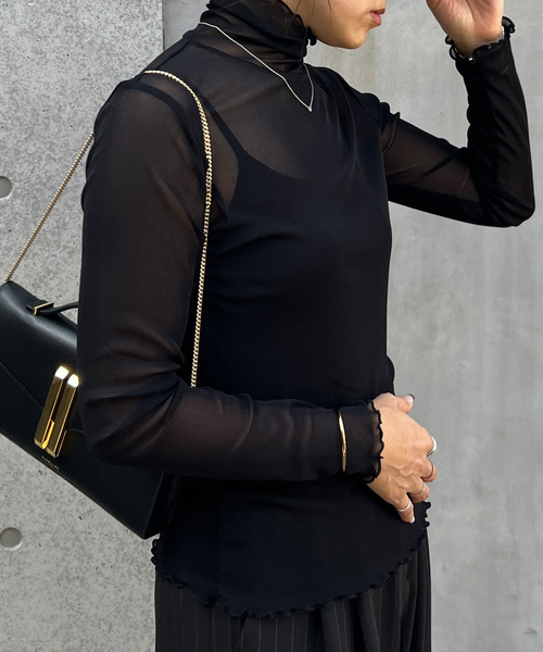 Rouge vif（ルージュヴィフ）の「【一部店舗限定】シアーカットソーチュールタートルプルオーバー（Tシャツ/カットソー・レディース・ブラック/グレー/アイボリー・フリー）」の14枚目の写真